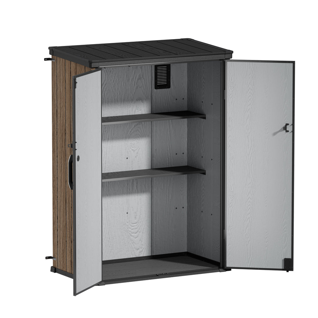 TERKKIN KingCenter2 Vertical 4.3x2.4ft Tall 1400L Storage Shed Ultra Warm Oak 3D - Open view
