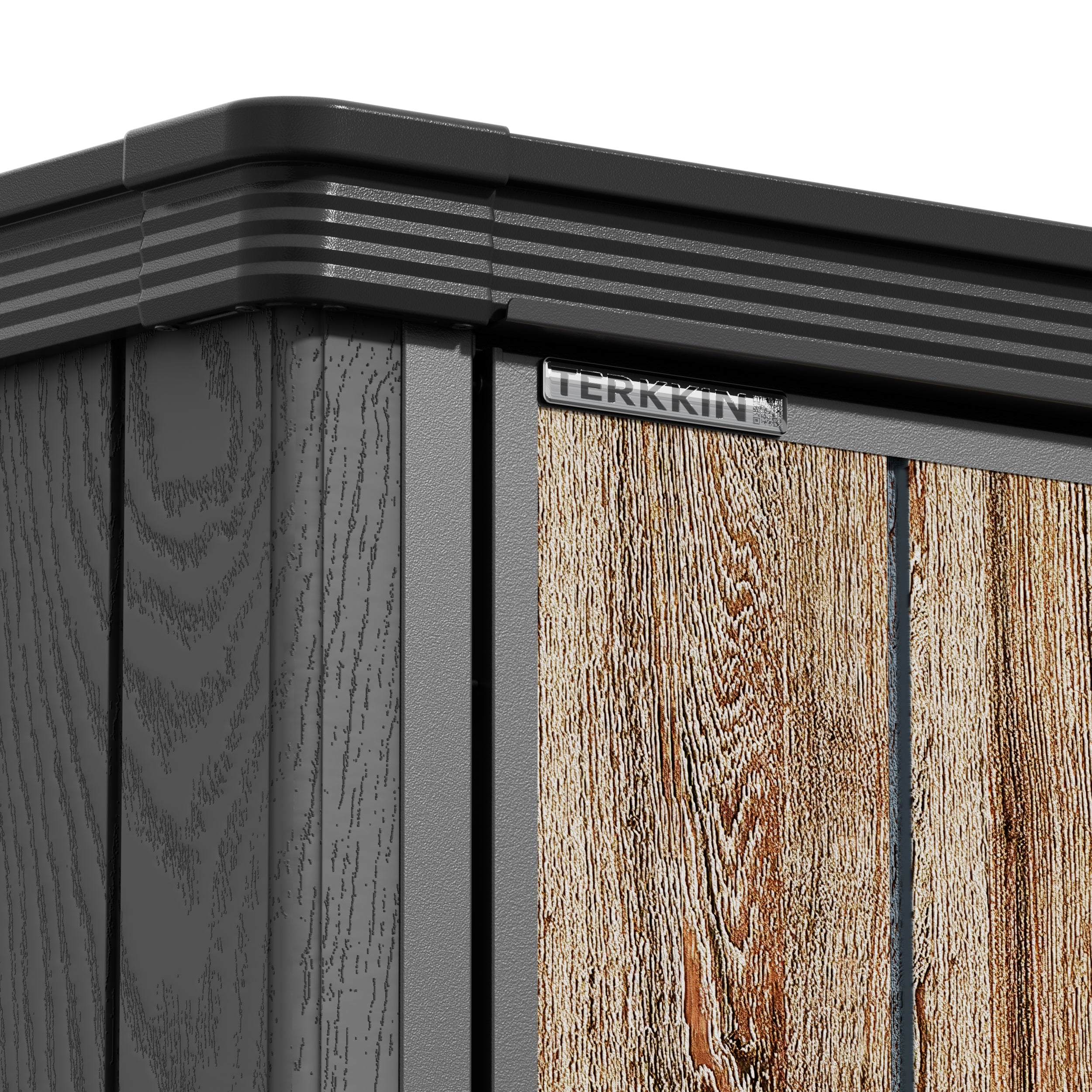 TERKKIN RIDGENOR Vertical 5x7ft Tall Storage Shed Pro Ashwood Brown 3D - Detail view
