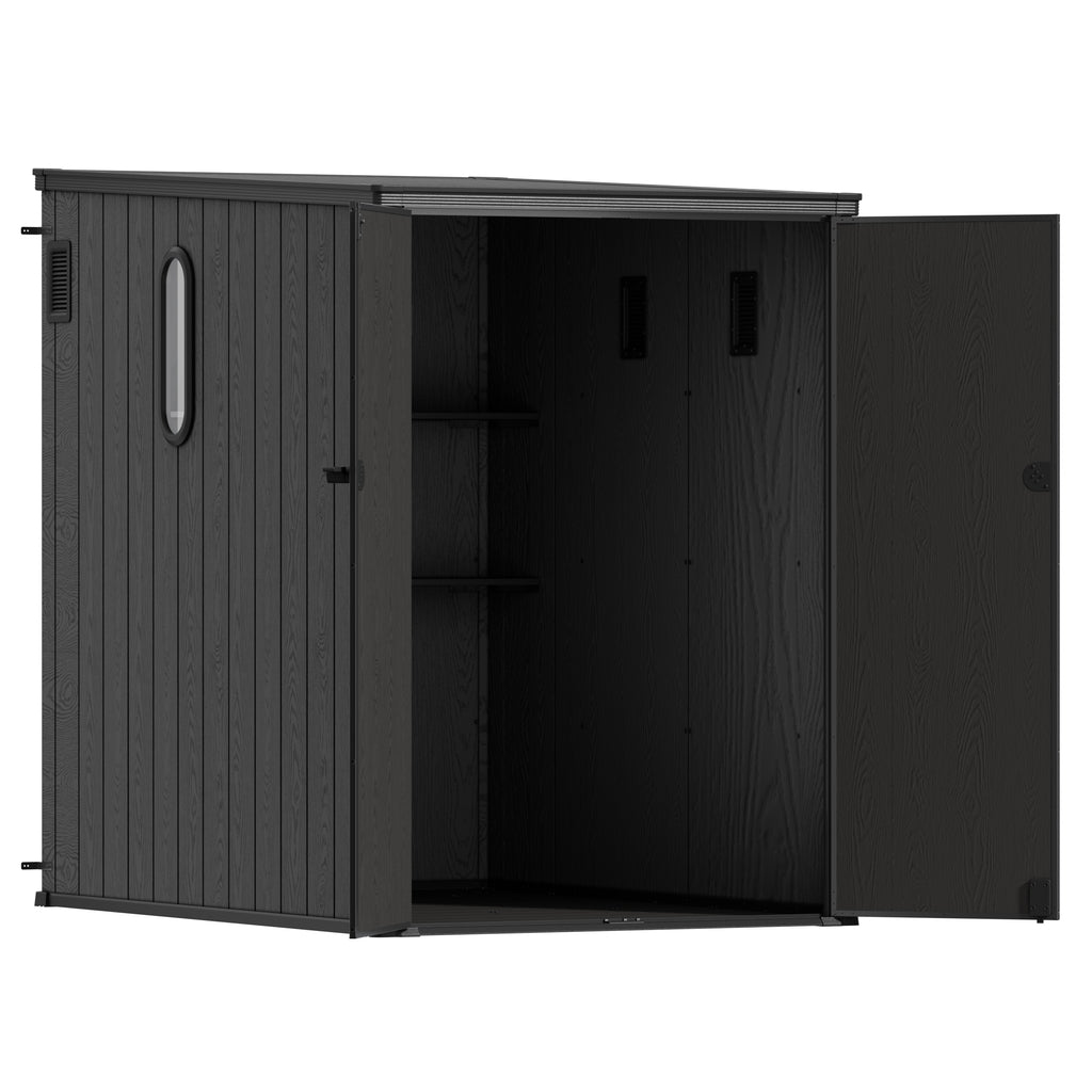 TERKKIN KingCenter2 Vertical 5x7ft Tall Storage Shed Standard Teak Brown - Open view