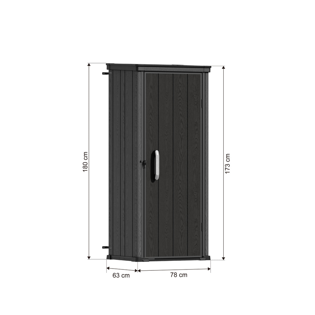TERKKIN KingCenter2 Vertical 2.6x2.1ft Tall 700L Storage Shed Standard Teak Brown - Dimensions