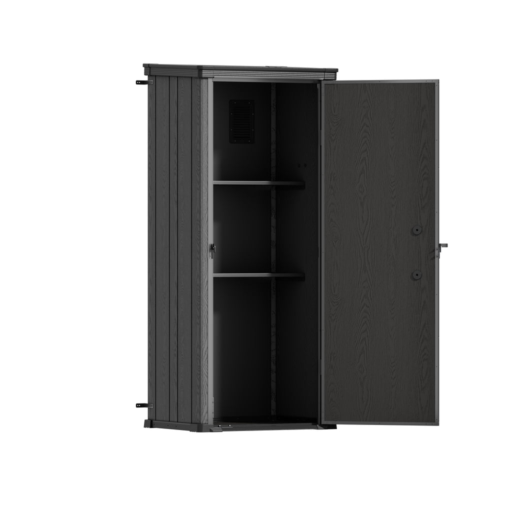 TERKKIN KingCenter2 Vertical 2.6x2.1ft Tall 700L Storage Shed Standard Teak Brown - Open view