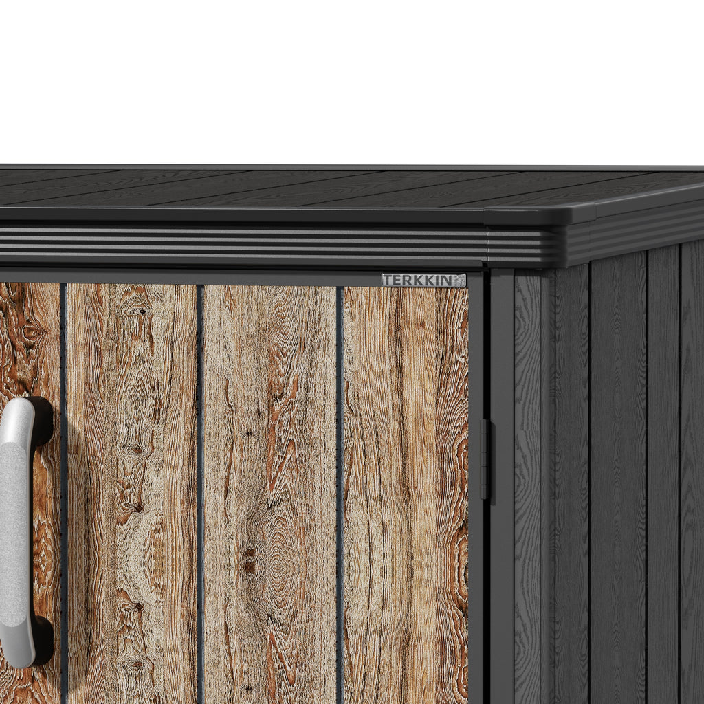 TERKKIN RIDGENOR Vertical 4.3x2.4ft 900L Storage Shed Pro Ashwood Brown 3D - Detail view