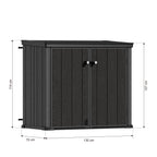 TERKKIN KingCenter2 Vertical 4.3x2.4ft 900L Storage Shed Standard Teak Brown - Dimensions