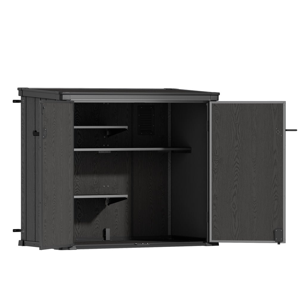 TERKKIN KingCenter2 Vertical 4.3x2.4ft 900L Storage Shed Standard Teak Brown - Open view